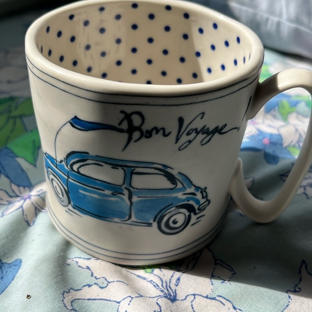 Anthropologie Polka Dot Sketchbook Collection "Bon Voyage" car 🚙 Mug
